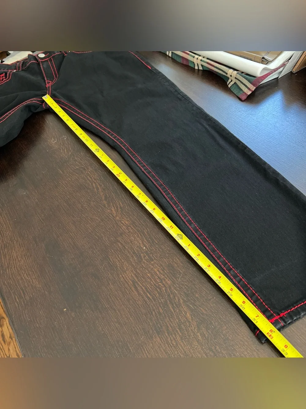 True Religion Ricky Big T Relaxed Straight Black Jeans Red Stitch Sz 36x32
